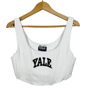 Zara Yale University Crop Top Sweatshirt Jersey Cheerleader White Navy - L